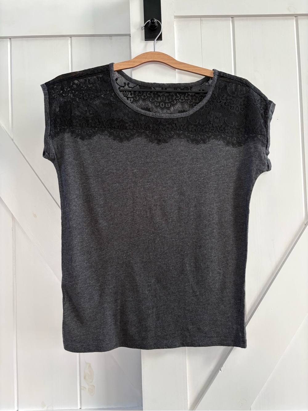 LOFT Lace Yoke Romantic Feminine Short Sleeve Top